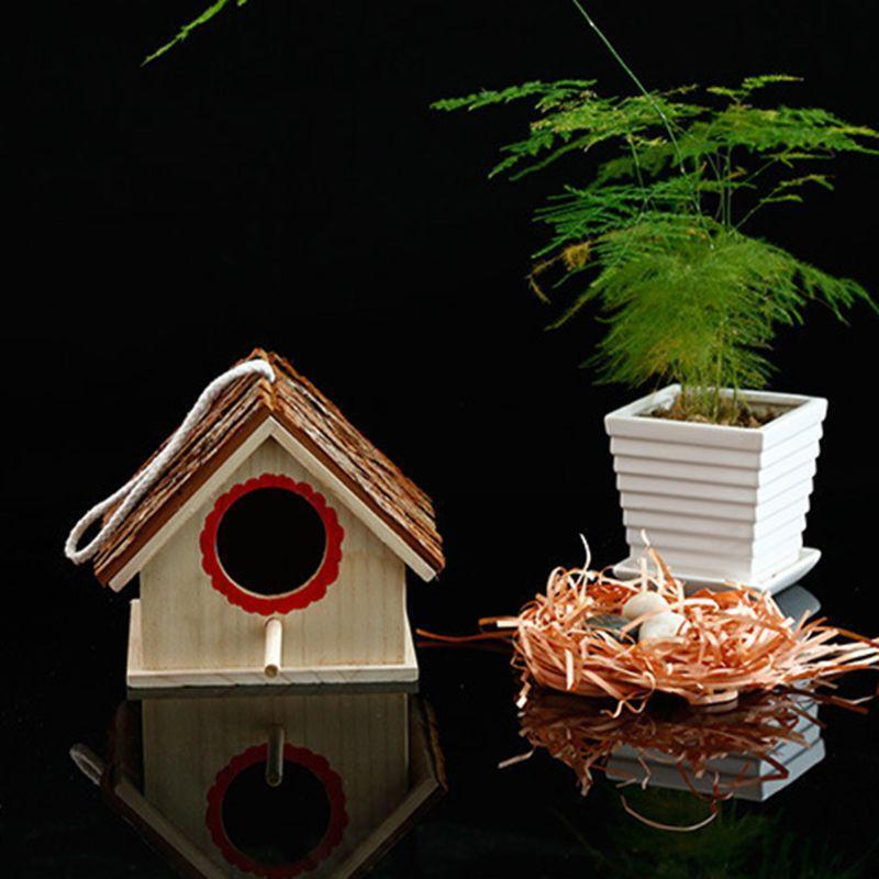 Wooden Bird Cage Houses Nest Natural Outdoors Hanging Garden Decorative