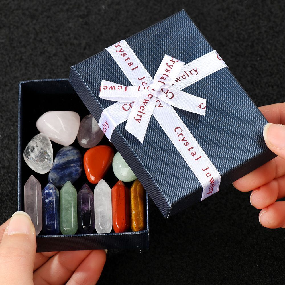 Stone Obelisk Quartz Crystals Seven Chakra Stones Set Reiki Mineral Specimen