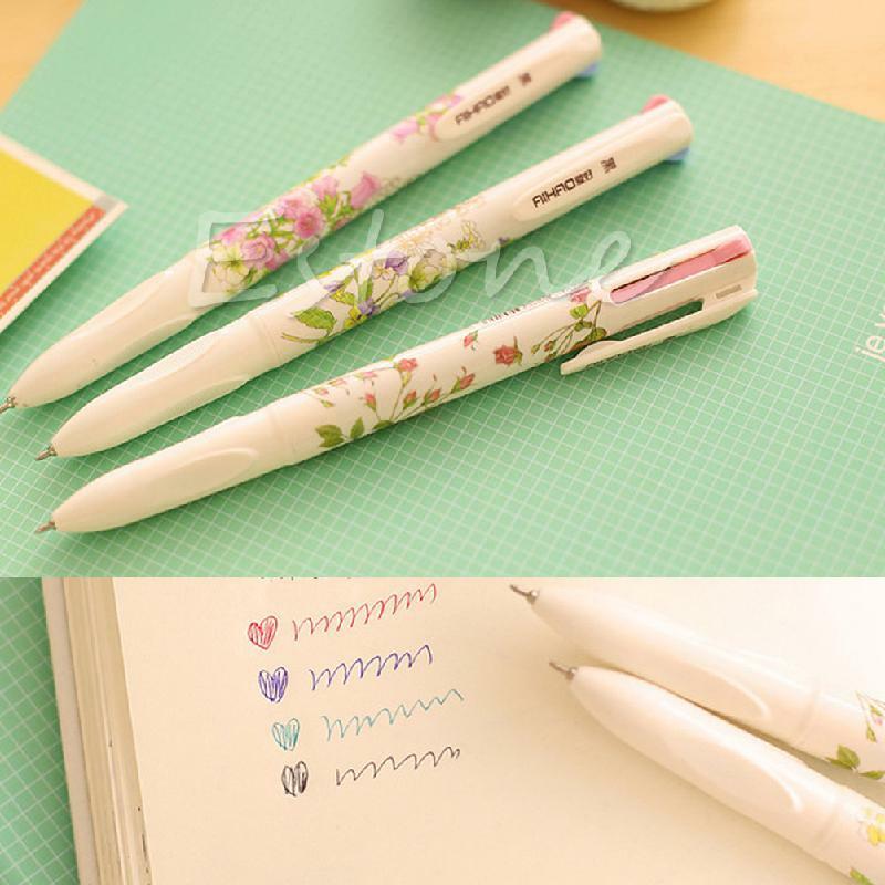 3PCS Stationery Summer Story Multicolor Ball Point Pens 4 Colors in 1 Pen