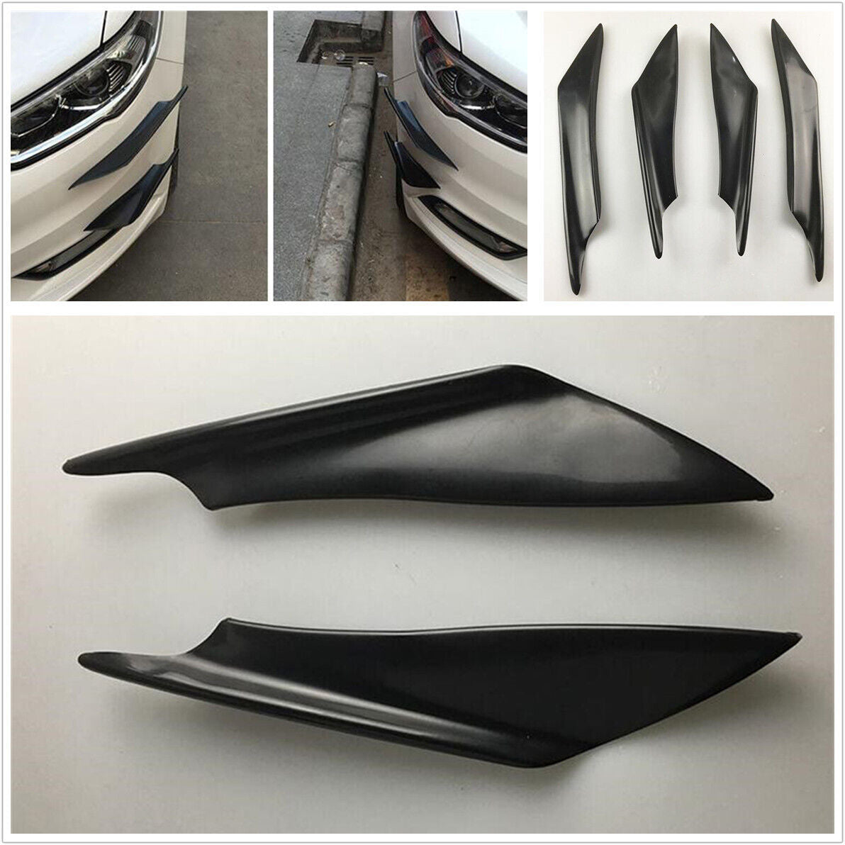4 Pcs Black ABS Car Bumper Lip Splitter Fin Spoiler Canards Body Kit Accessories