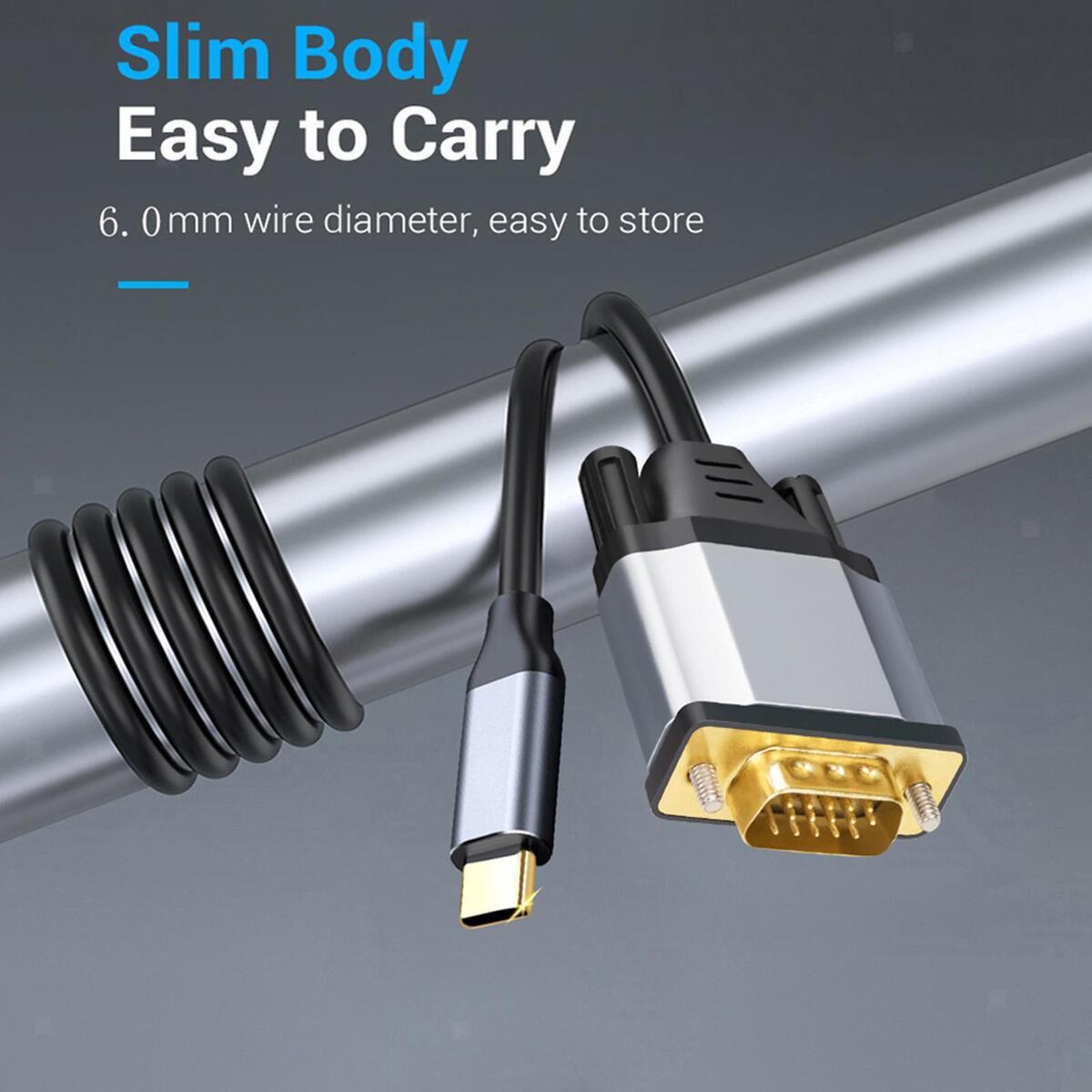 USB3.1 Type C to VGA Adapter Cable 1.8M Plug and Play Durable Professional for
