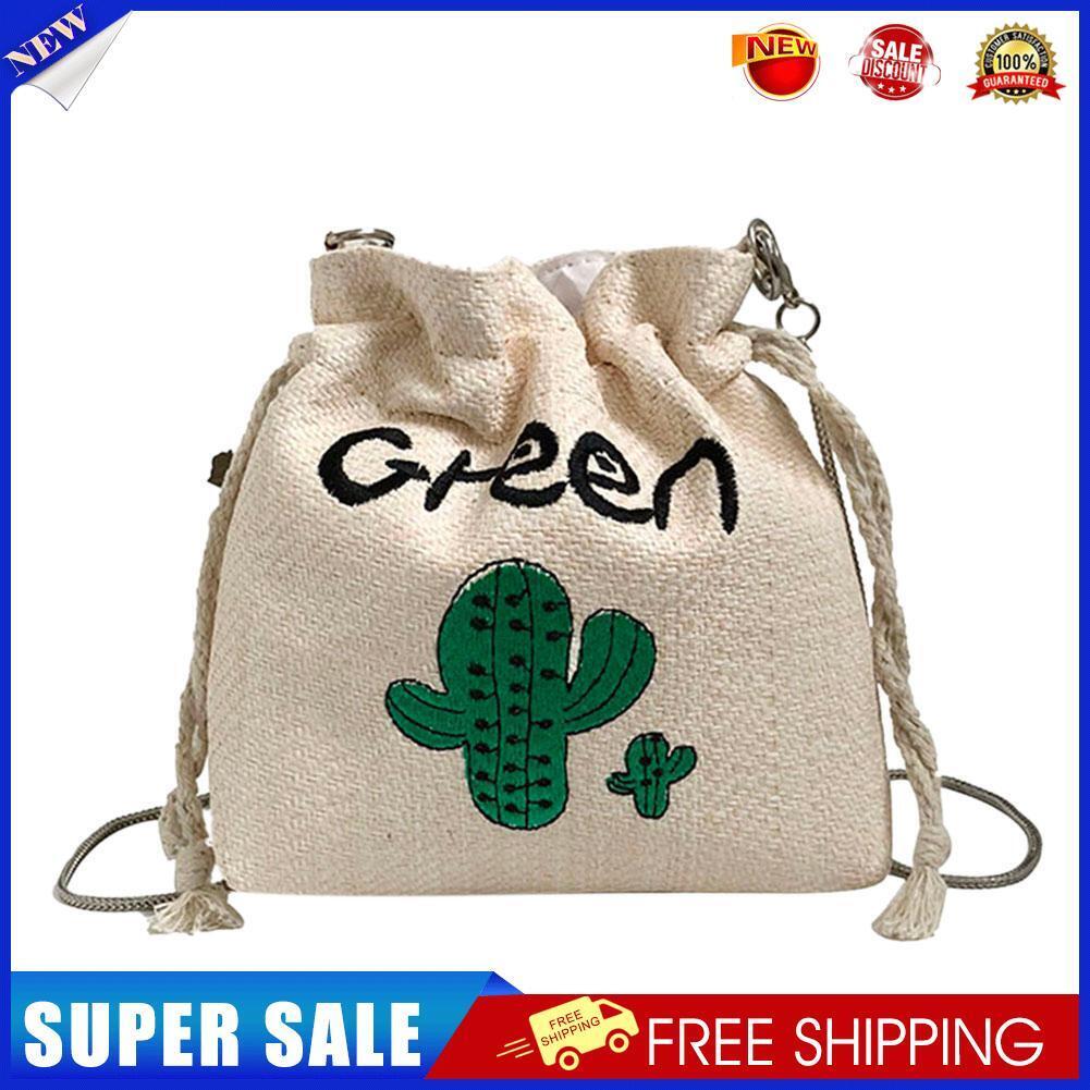 Cactus Embroidery Straw Crossbody Bucket Mini Women Chain Shoulder Bags