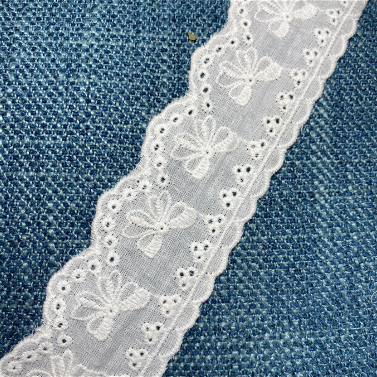 White Cotton Embroidered Flower Lace Trim Ribbon Fabric DIY Craft Clothes Sewing