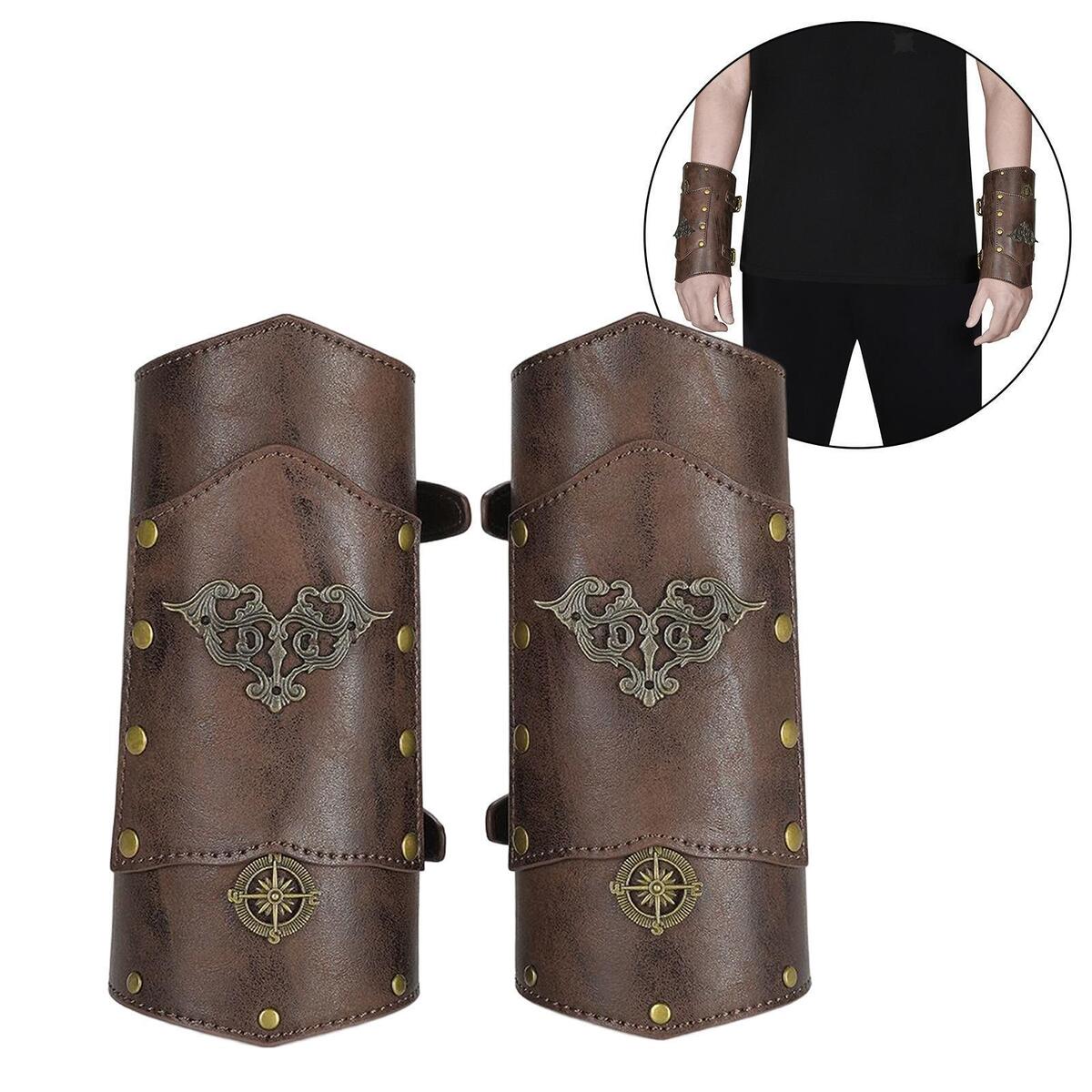 2 Pieces Punk Arm Guards Vambrace Buckled Gothic Medieval Bracers Arm Armor Cuff