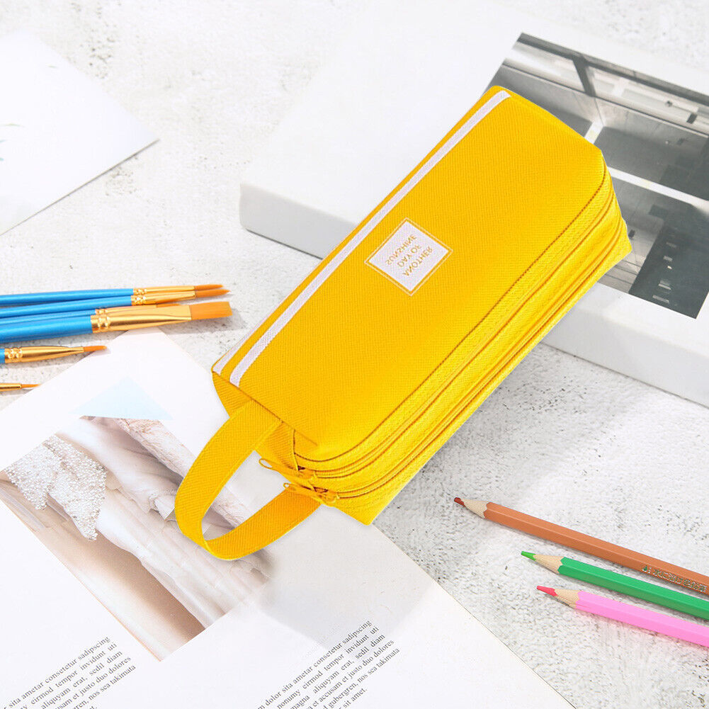 Korean Large Capacity Pencil Case Bags Zipper Solid Stationery Box (Yellow)