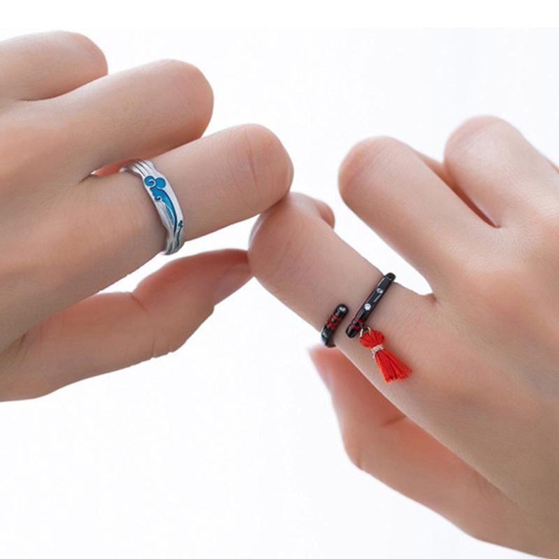 Matching Open Band Ring Adjustable Lovers Ring Set for Girlfriend Boyfriend