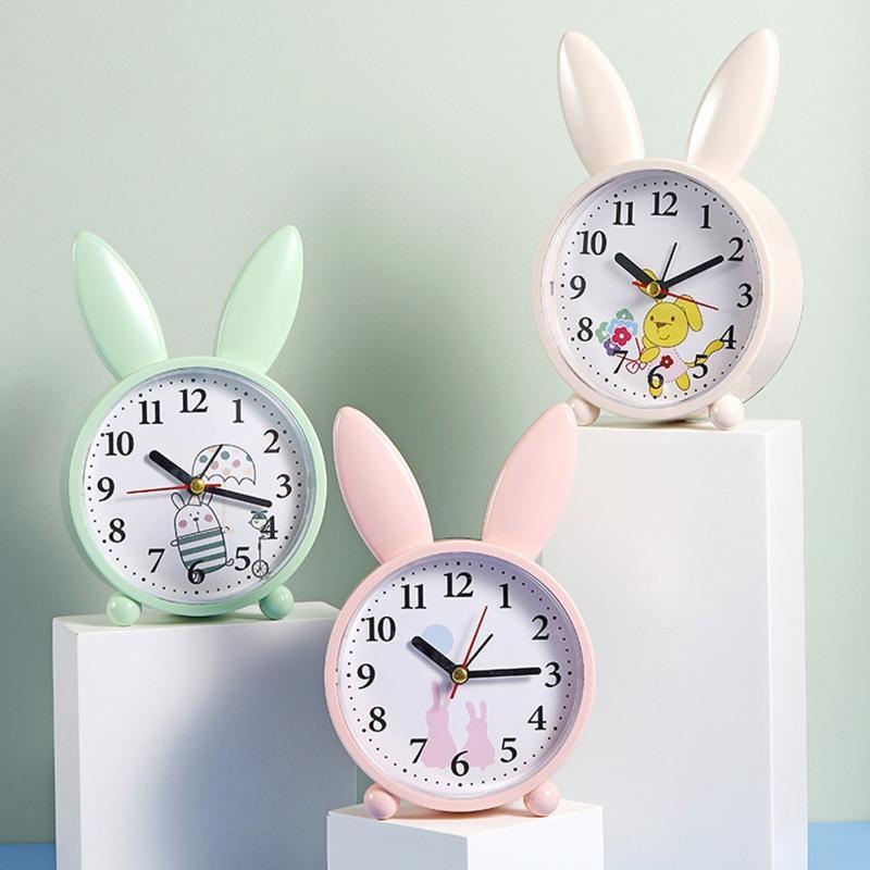 Cute Cartoon Rabbit Alarm Clock Mute Time Clocks Wake Up Silent Clock