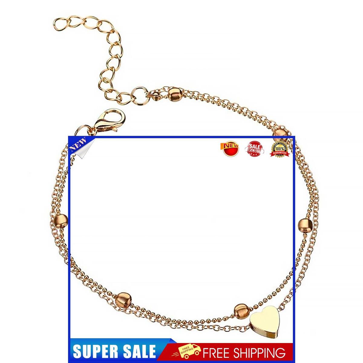 Layered Anklet - Double Foot Ankle Chain Bracelet for Women Girls Heart
