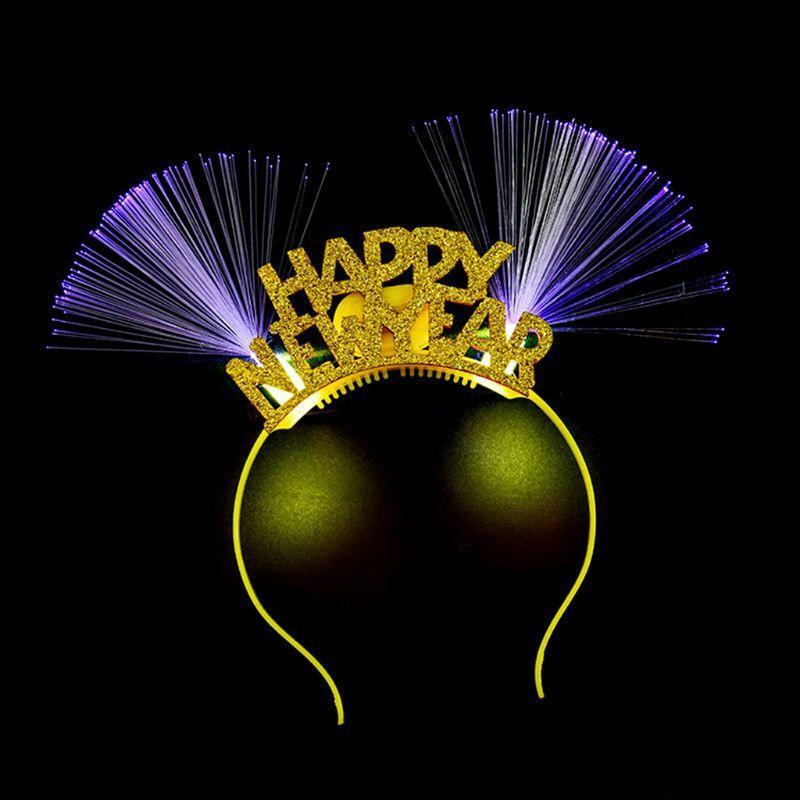 Women Girls Lovely LED Fiber Optic Ear Hair Hoop Glitter Happy New Year Letters
