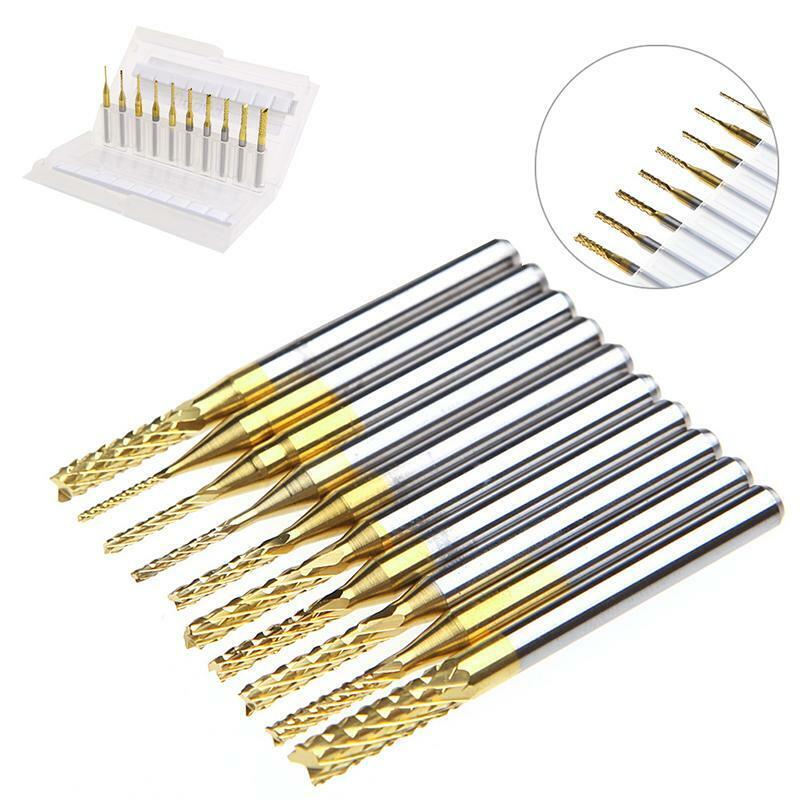 10Pcs 1/8'' 0.8-3.175mm PCB Drill Bit Engraving Cutter Rotary CNC End Mill Set