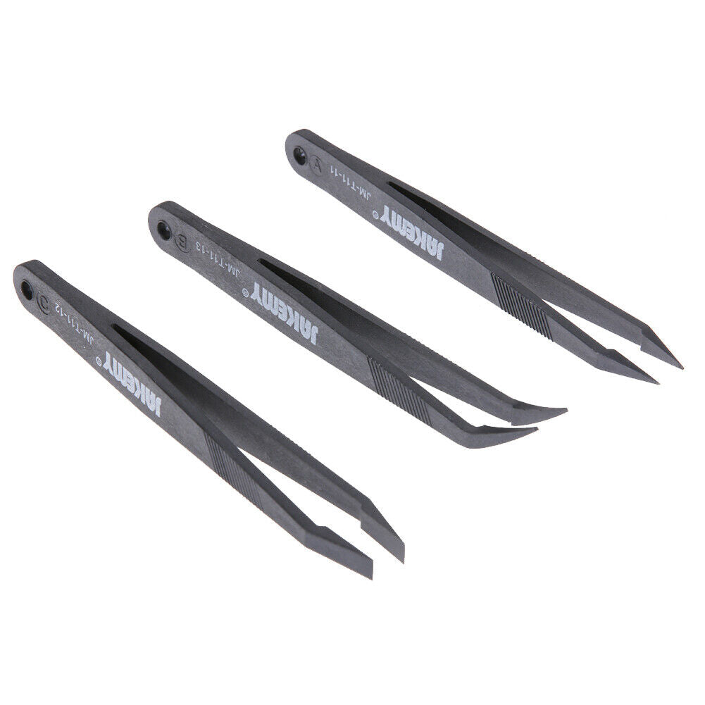 JAKEMY Anti-static Glass Fiber Tweezers Set Straight and Curved Tweezers