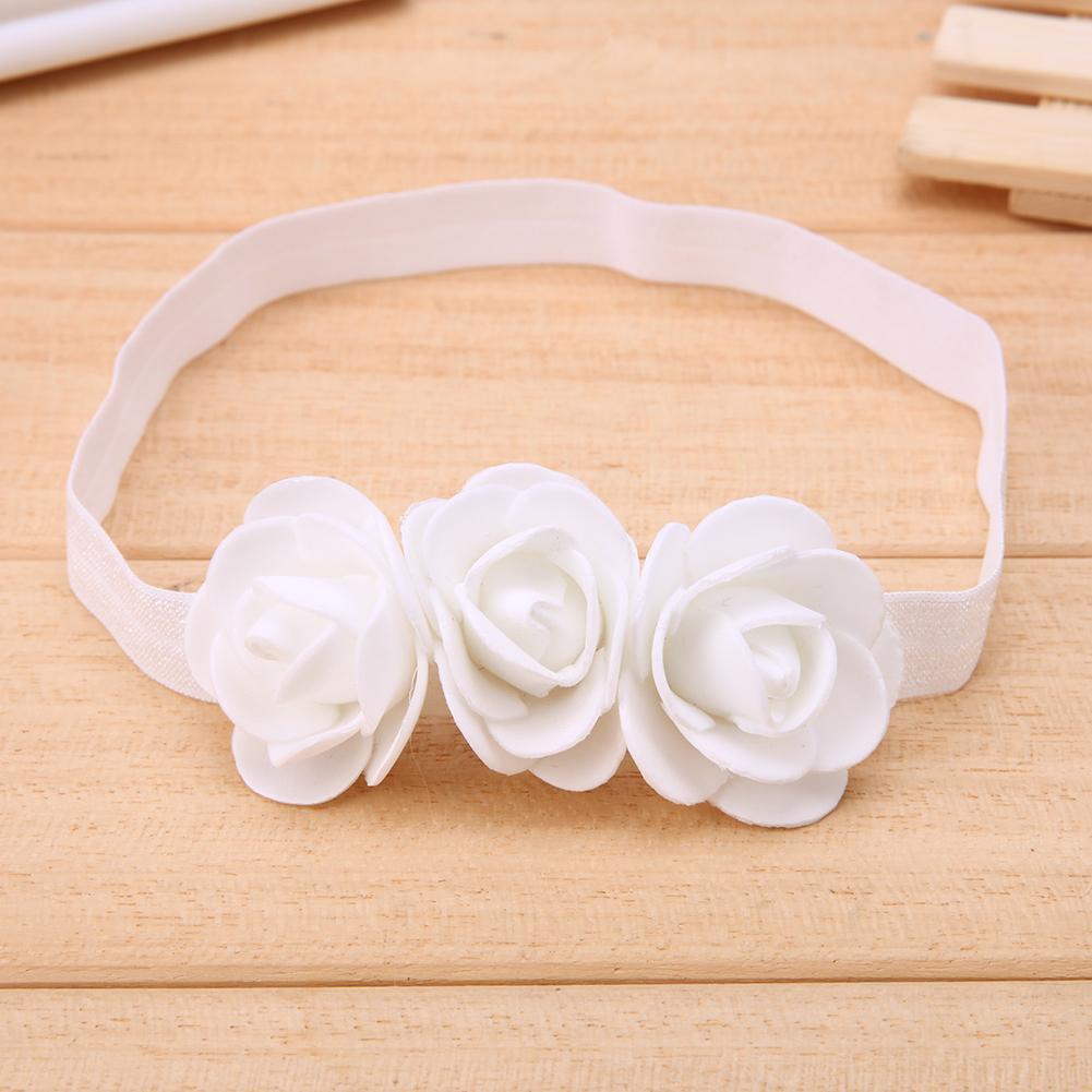 Baby Three Flowers Headband Ribbon Hair Bands Handmade DIY Headwear(White)