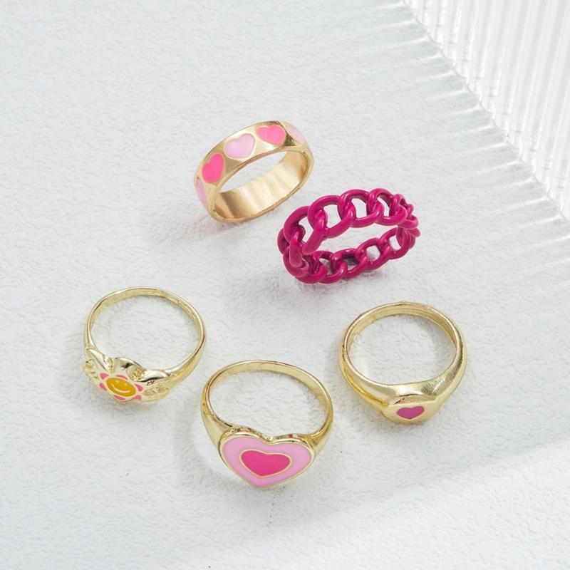 European American Alloy Love Heart Ring Hollow Dripping Oil Peach Heart Ring