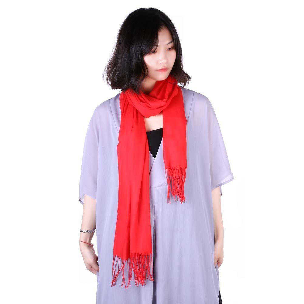 Fashion Women Solid Color Tassel Long Scarf Winter Warm Shawl Gift (Red)-24