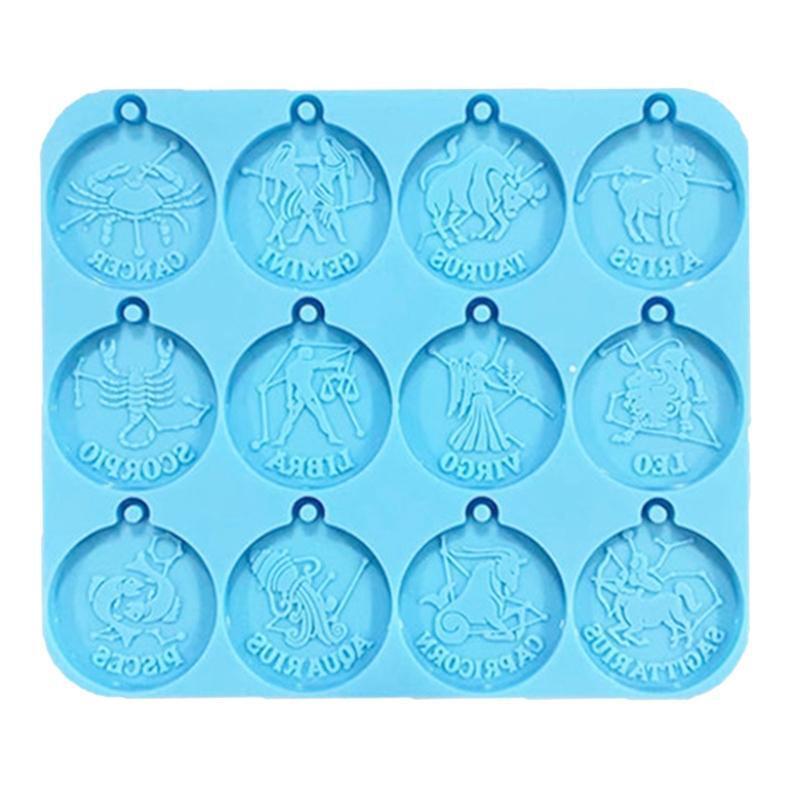 Round Twelve Constellations Earring Pendant Mirror Crystal Epoxy Silicone Mold