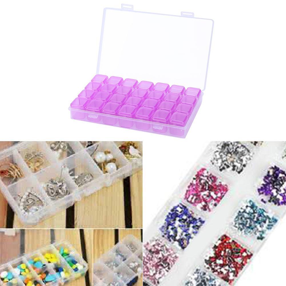 28 Slots Storage Box Nail Art Rhinestone Jewelry Display Case (Purple)