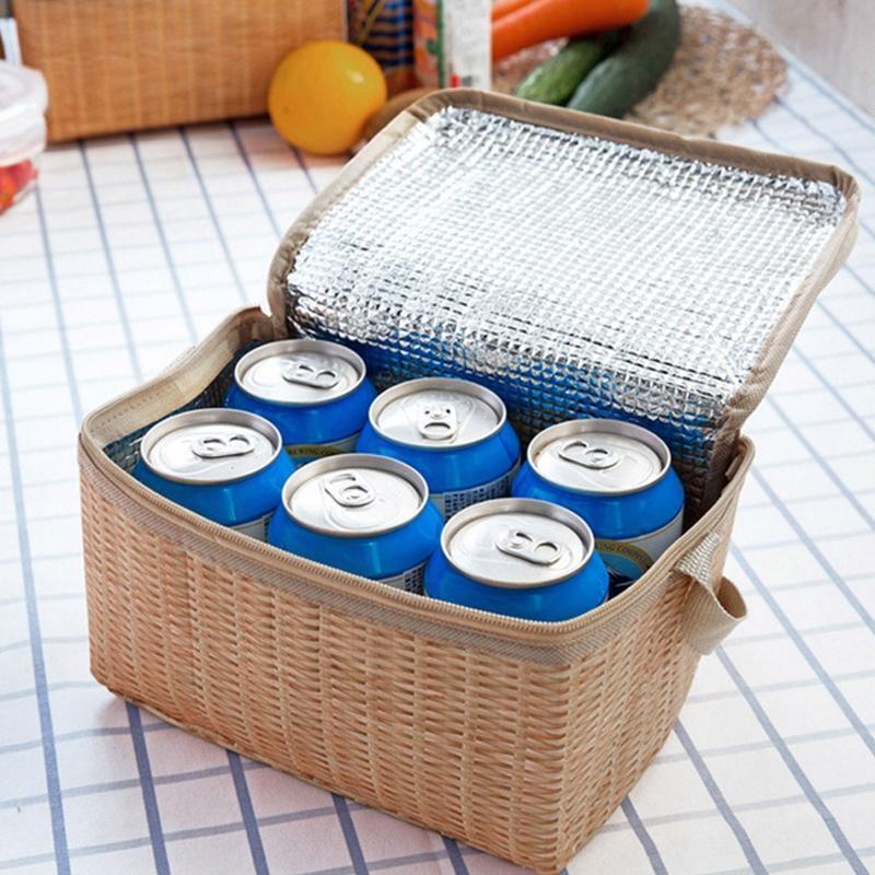 Portable Rattan-like Thickened Insulated Lunch Bag Large Capacity Warm Cooler