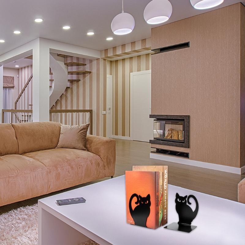 Stylish Hollow-out Cute Cat Metal Bookends for Office Desk Bookends for Bookcase