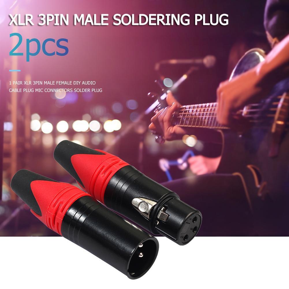 1 Pair XLR 3Pin Male Female DIY Audio Cable Connectors Solder Plug (Red)