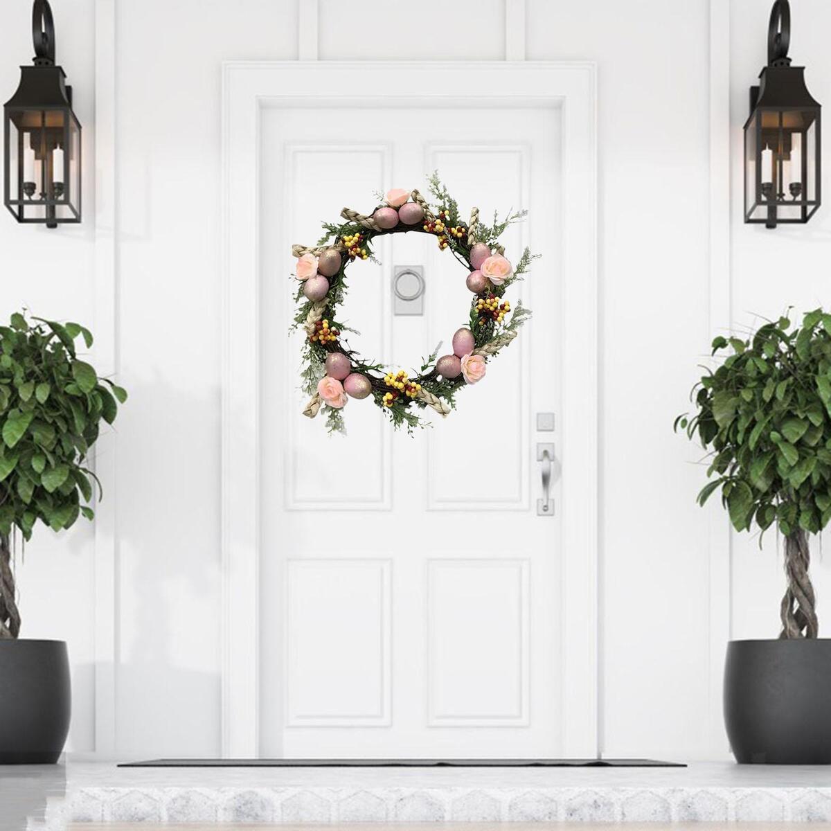 16 inch Easter Wreath with Pink Eggs Decorative Festival Mantelpiece Garden