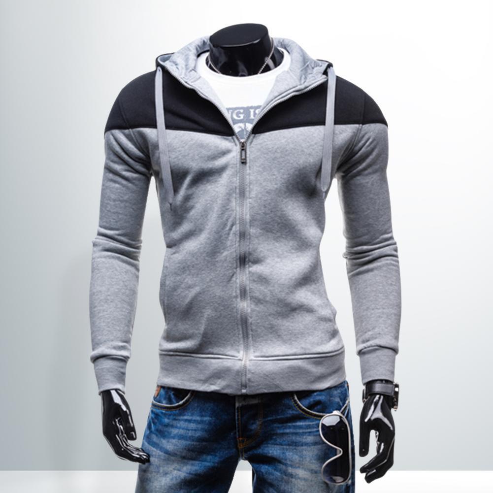 Men Spring Autumn Long-Sleeves Cardigan Hoodie Sweatershirt Coat (Grey 2XL)