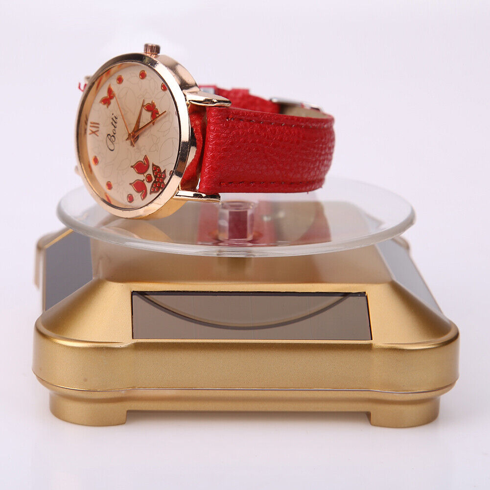 New Solar Showcase 360 Turntable Rotating Jewelry Watch Ring Display Stand