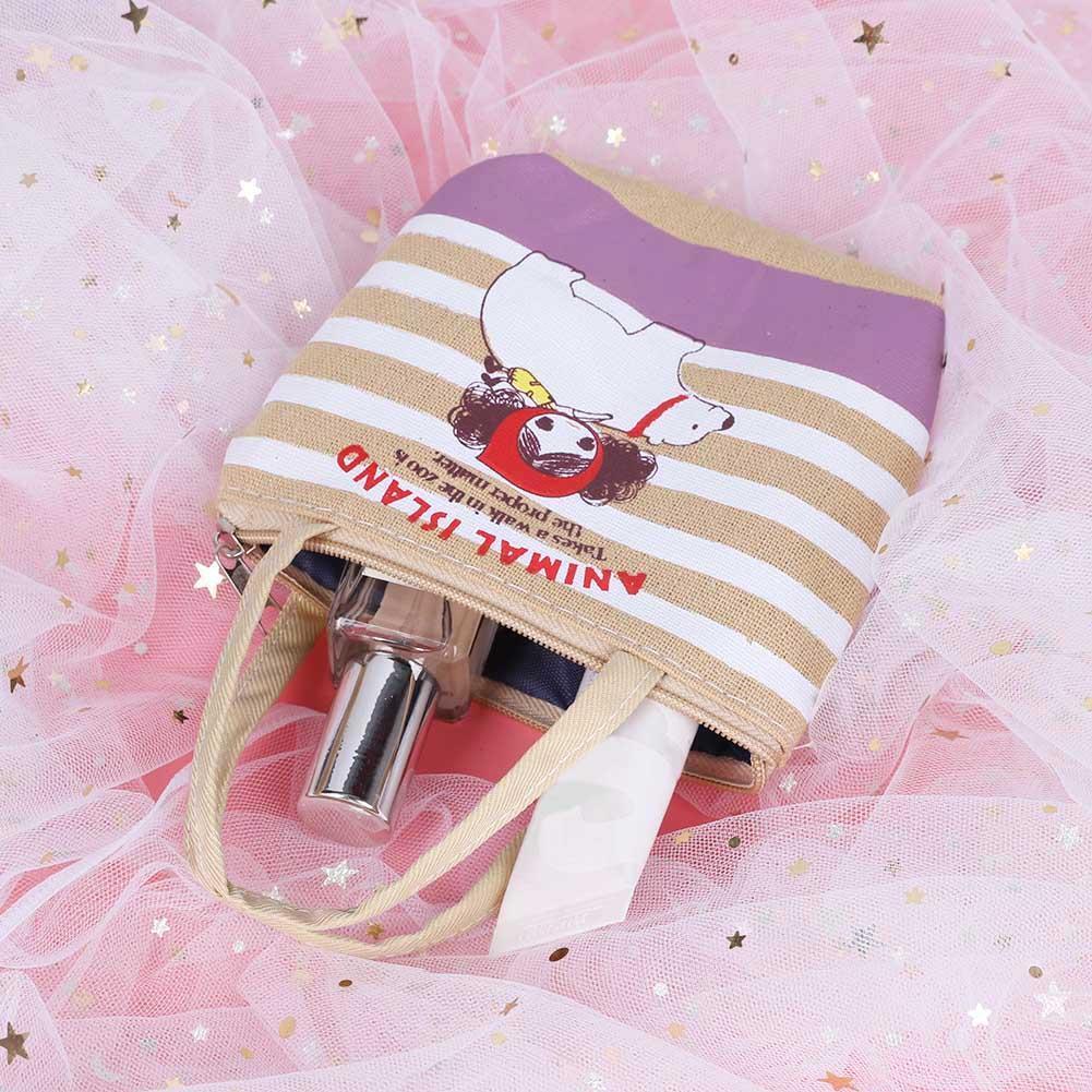 Woman Zipper Canvas Coin Purse Handbag Tote Pocket Money Bag (Polar Bear)