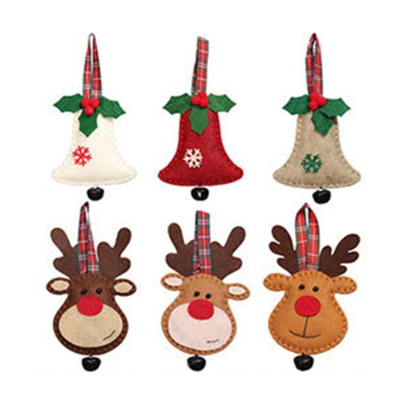6pcs Mini Christmas Tree Pendants Decoration Xmas Bell Deer Elk Hanging Ornament