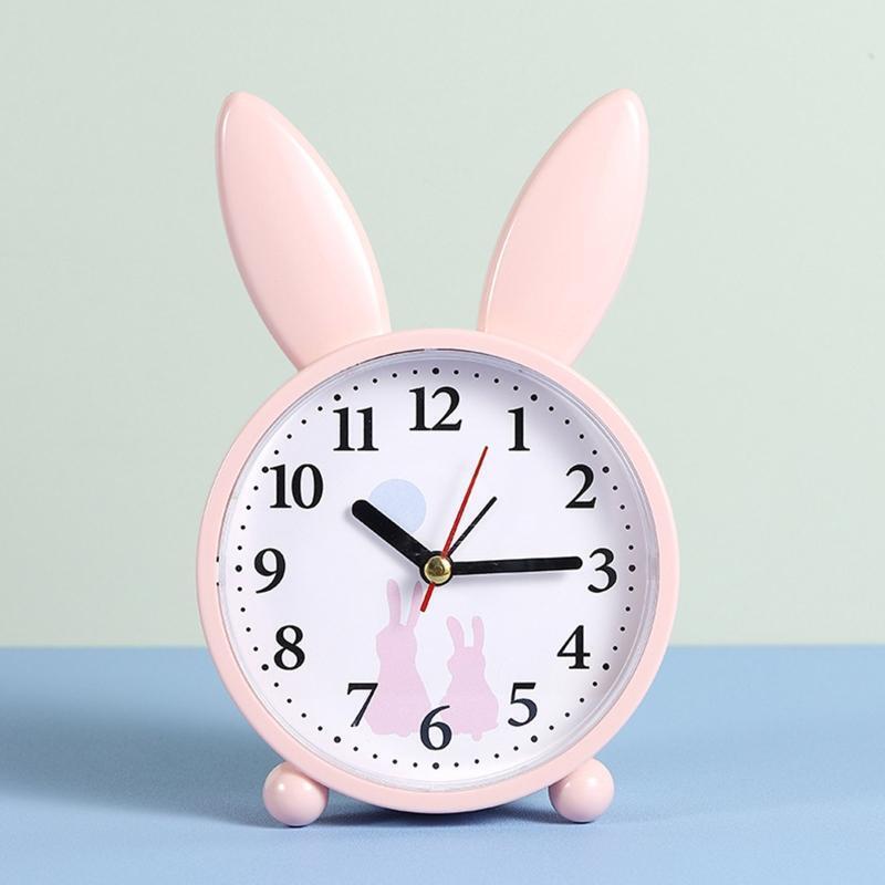 Cute Cartoon Rabbit Alarm Clock Mute Time Clocks Wake Up Silent Clock