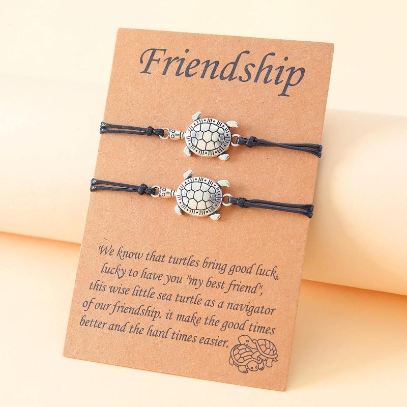 2 Pcs Good Friend Turtle Woven Card Bracelets Best Friend Matching Bracelets