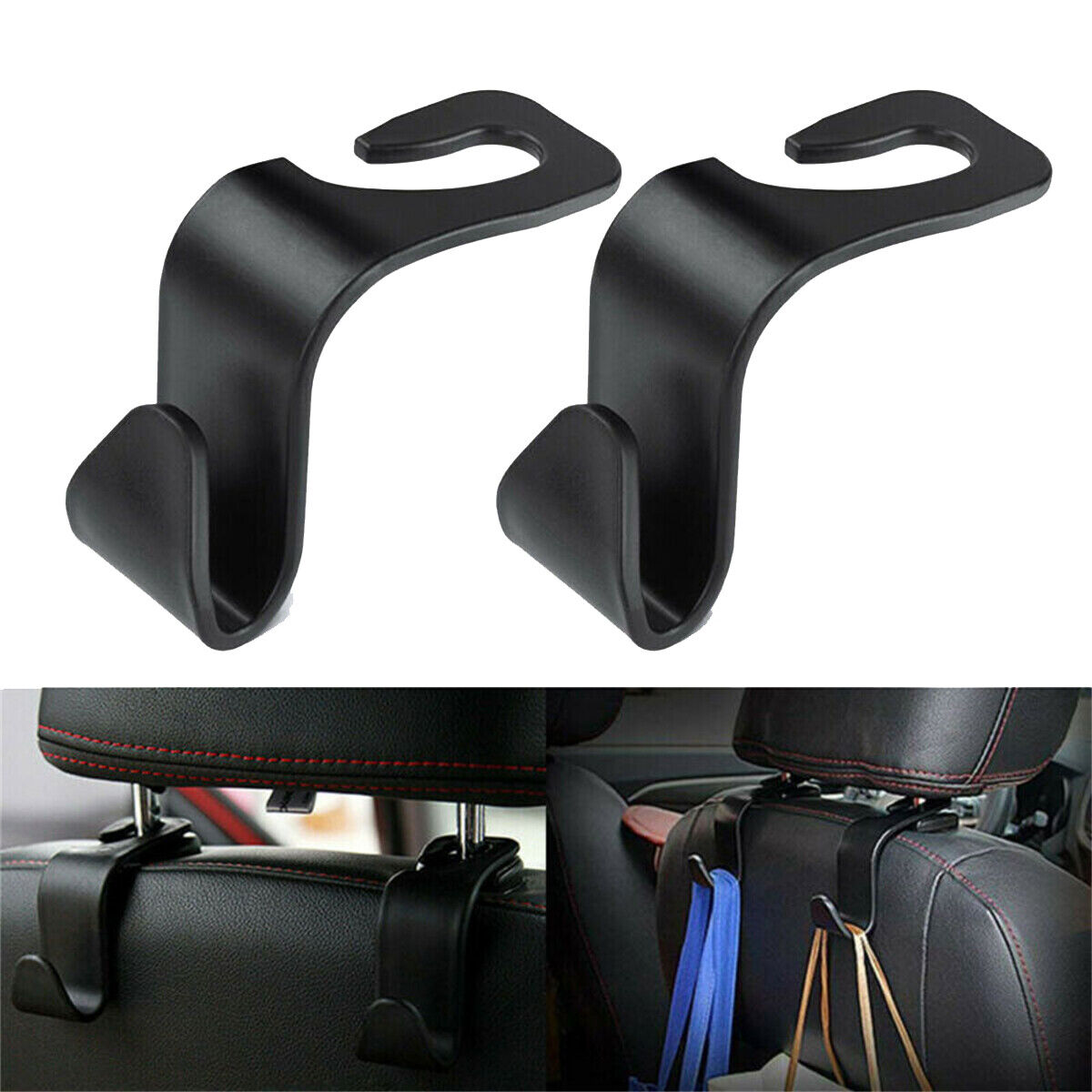 2PCS Car Seat Hook Purse bag Hanger Bag Organizer Holder Clip Accessories Black