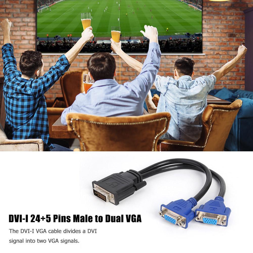 DVI-I 24+5 Pins Male to Dual VGA Female Monitor Adapter Y-Splitter Cable