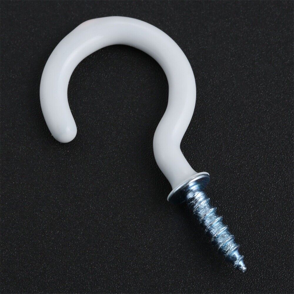 20Pcs 1.54" Strong Sharp White Vinyl Coated Ceiling Hooks Space-saving Household