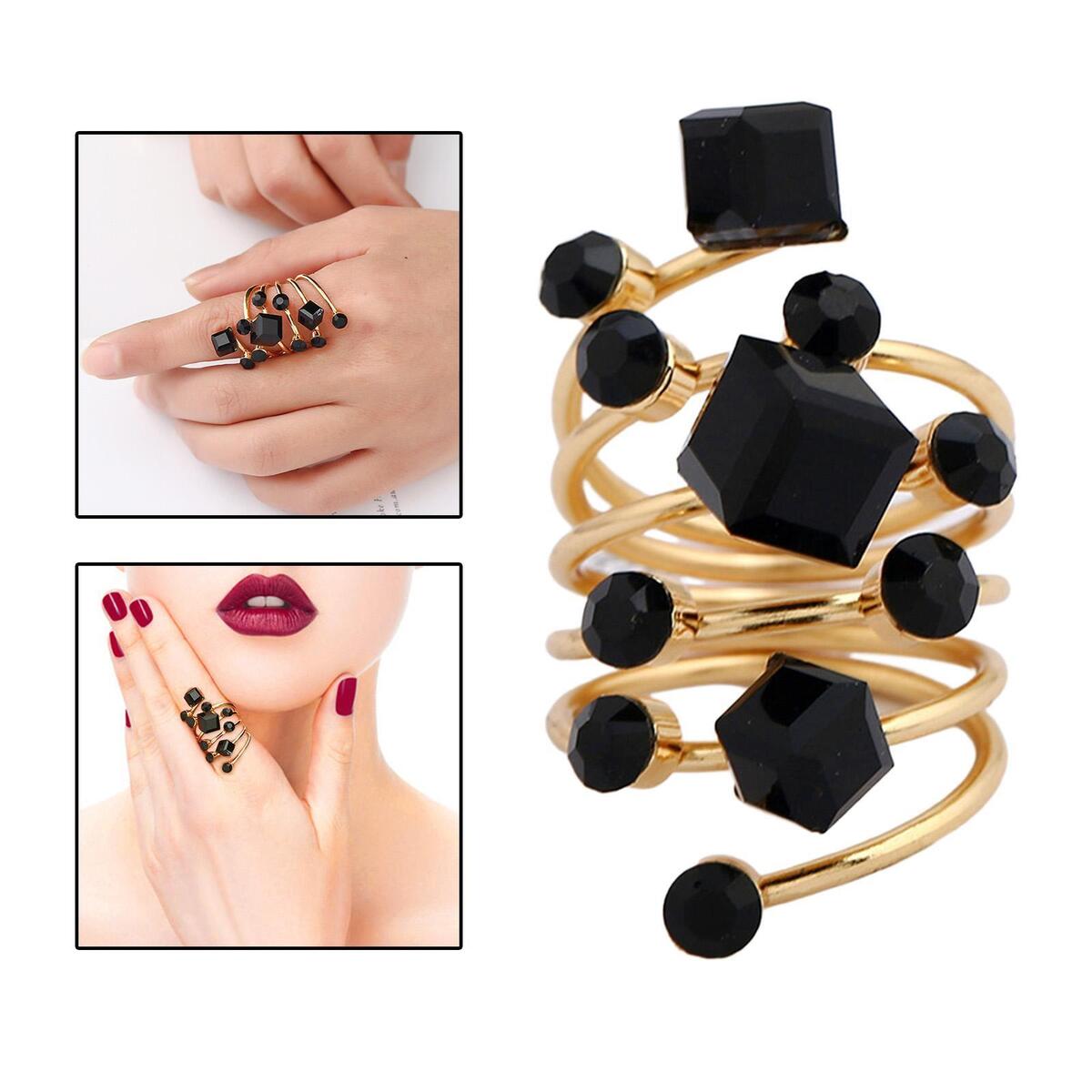 Black Rhinestone Ring Punk Exaggerated MIDI Rings for  Men