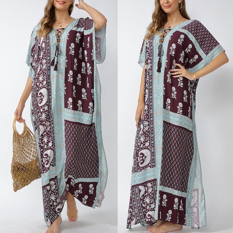Women Sun Protection Bikini Cover Up Long Swimsuit Floral Print Beach Cover Ups