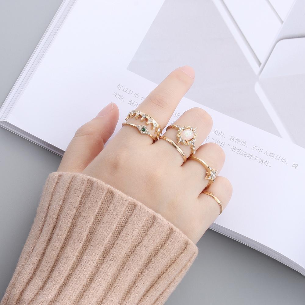 Jewelry Accessories Knuckle Midi Crown Finger Rings Opal Rings Set Moon Star