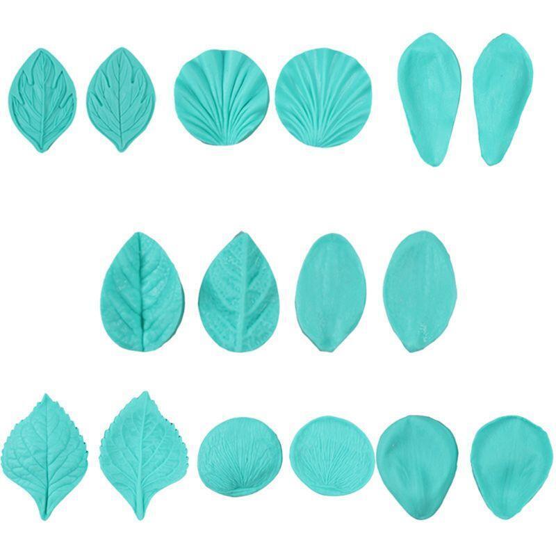 16PCS Gum Paste Flower Veining Silicone Fondant Molds for Wedding Cake Decor