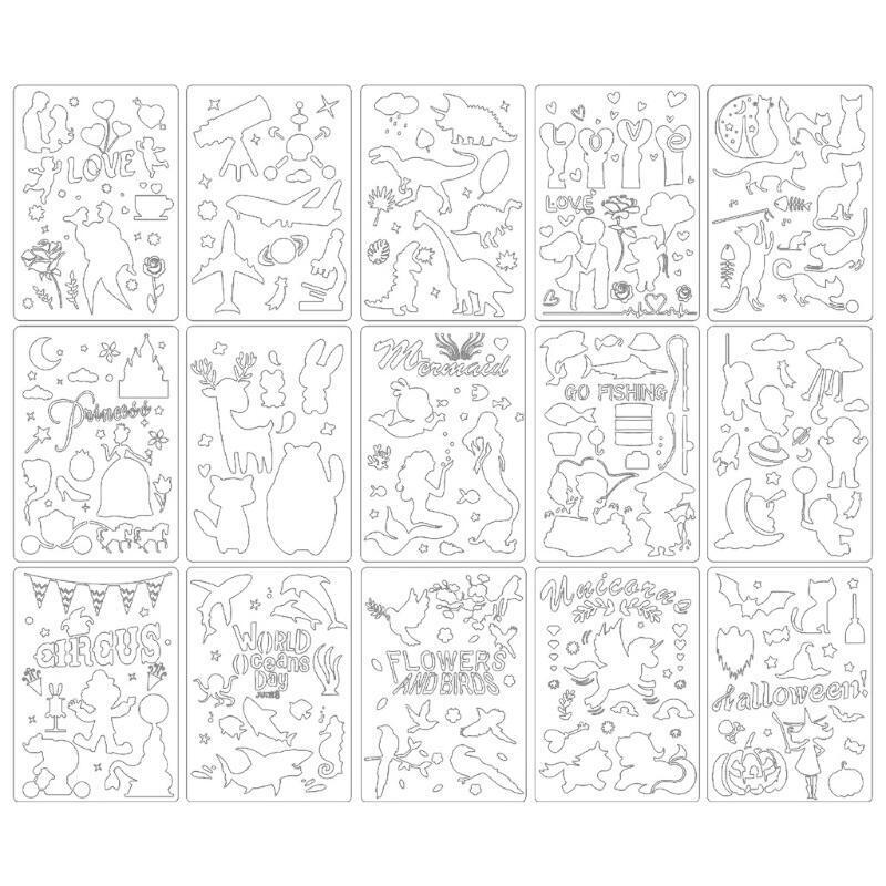 15 Pcs Halloween Stencils PET Drawing Templates Set for Home School Party Decors