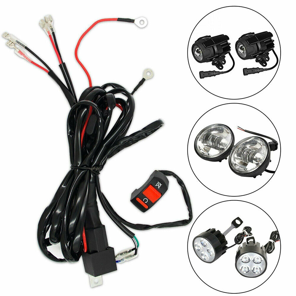 Motorcycle Fog Light Wiring Harness LED Lamp Headlamp Refit Switch Cable