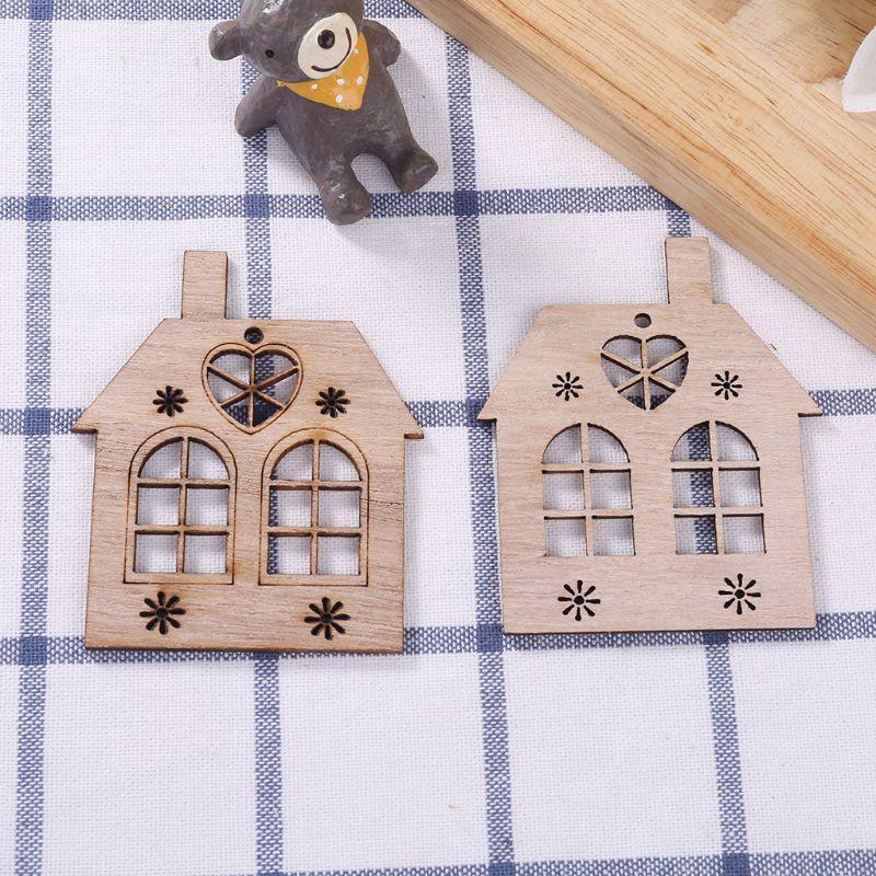 10pcs/set Christmas House DIY Wooden Pendant Hanging Tree Ornament DIY Crafts