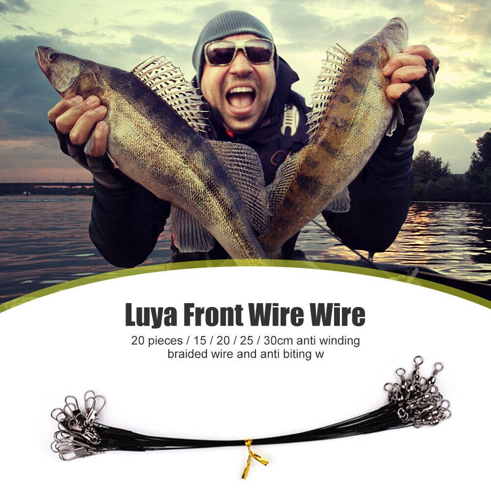 20pcs Anti-bite Fishing Line Steel Wire Leader Fishing Tackle (15cm Black)