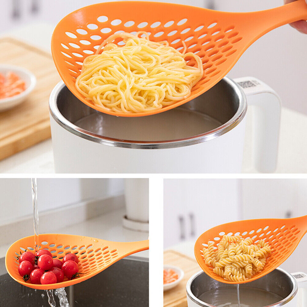 Long Handle Scoop Colander Heat Resistant Wonton Filter Spoon (Orange)