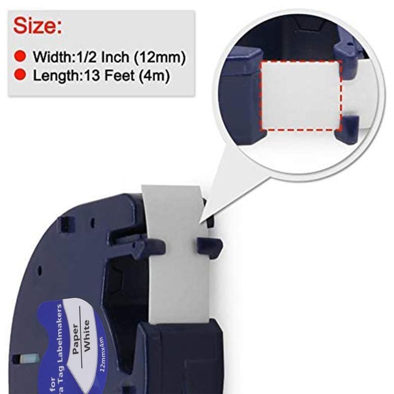 Paper Label Tape 91200 for DYMO- LetraTag LT-100T 100H Black on White 12mm 10pcs