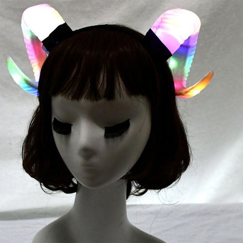Gothic Womens Antelope Sheep Horn Headband LED Glowing Party Hair Hoop Light Up