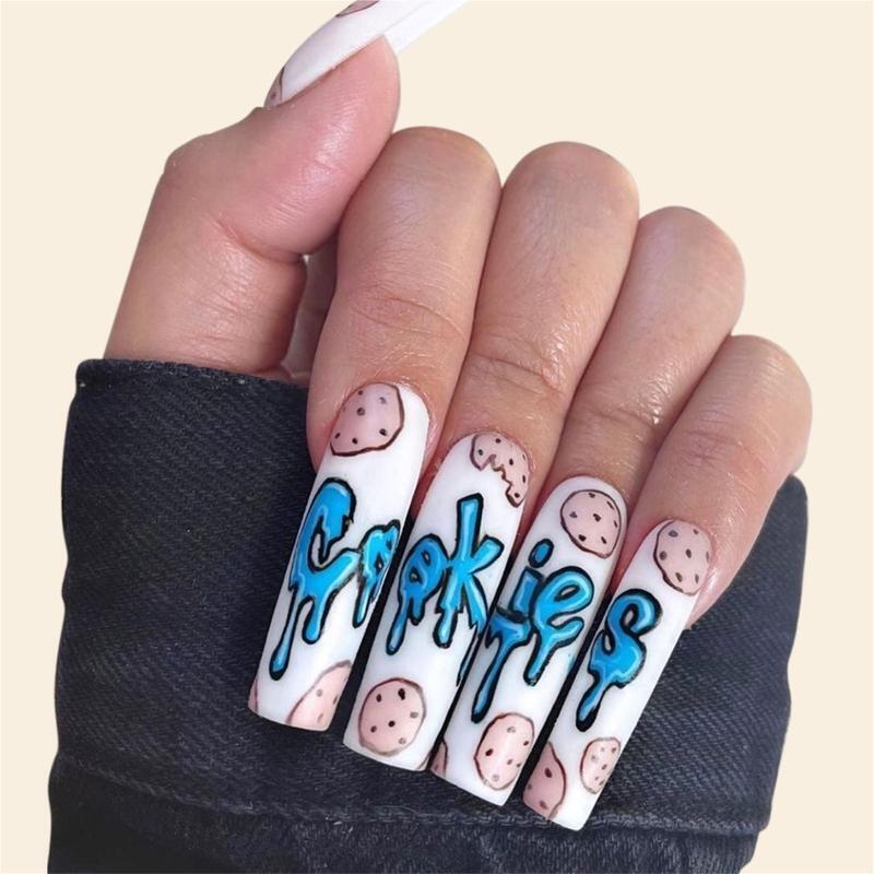 Graffiti Press on Nails Wearable Nail Tips Ballerina Medium Length Cookies