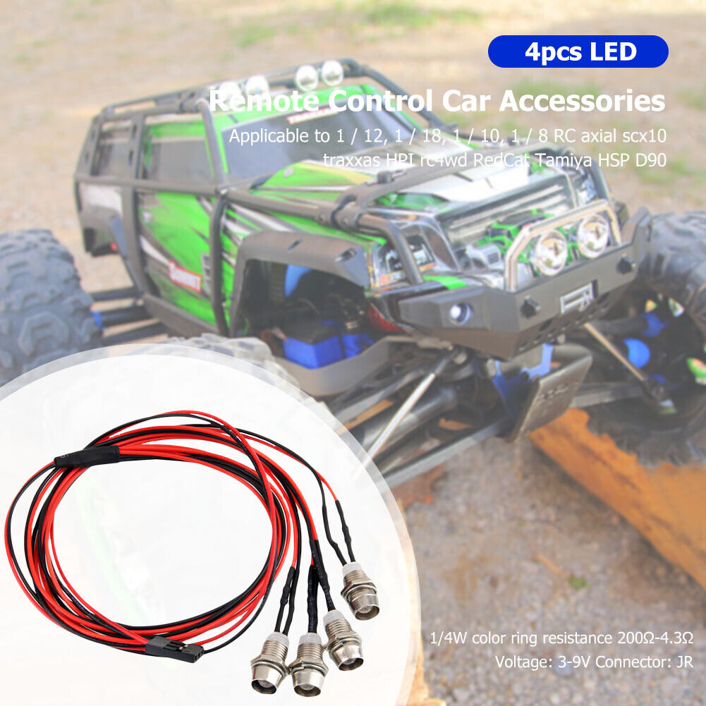 4pcs 70cm 5mm 4 LED Lights Kits for 1/12 1/18 1/10 1/8 Axial Scx10 RC Cars