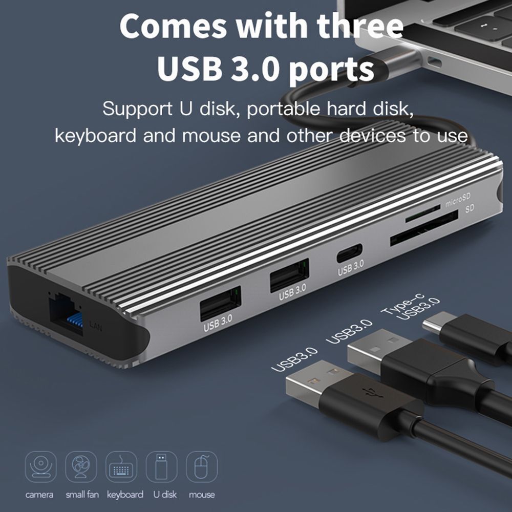 Jack Gigabit Ethernet USB Type-C Hub Docking Station 8K Dual HDMI For Laptop PC