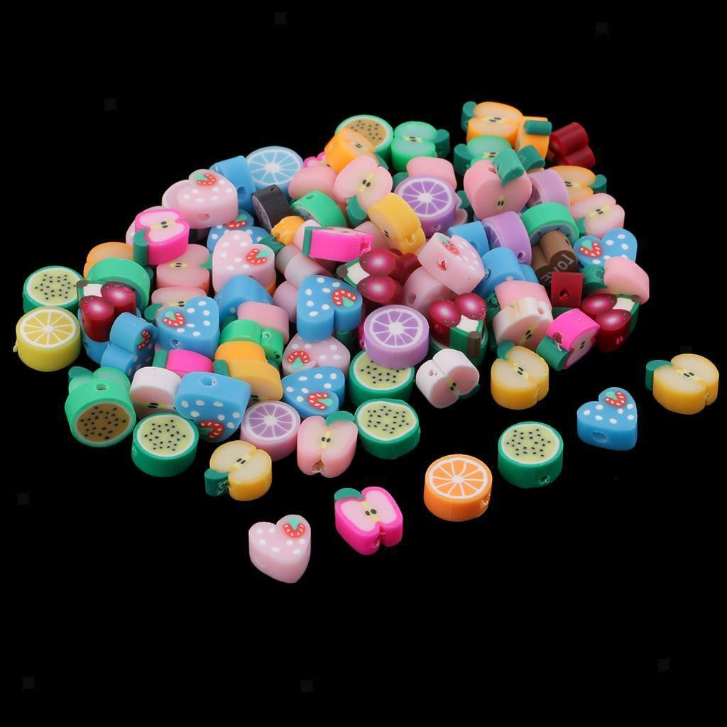 100 *   Mixed   Handmade   Polymer   Clay   Fruits   Flat   Spacer   Bead