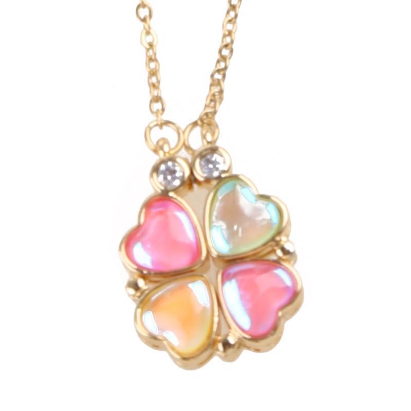 Lucky Four Leaf Clover Necklace 4-in-1 Wearing 2Sides Heart Love Pendant Jewelry