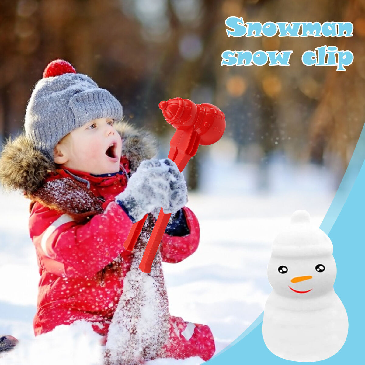 Snowball Maker Tool Snowman Shape DIY Snow Ball Tongs with Handle (Red)